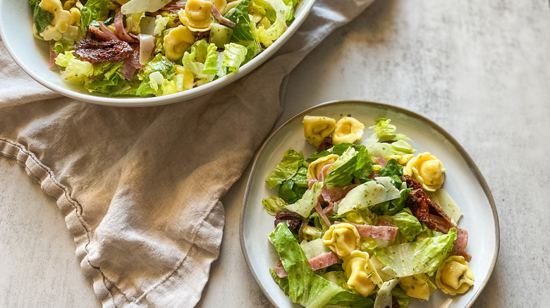 serving of tortellini pasta salad