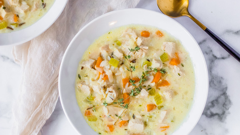 Creamy Turkey Wild Rice Soup served in a bowl