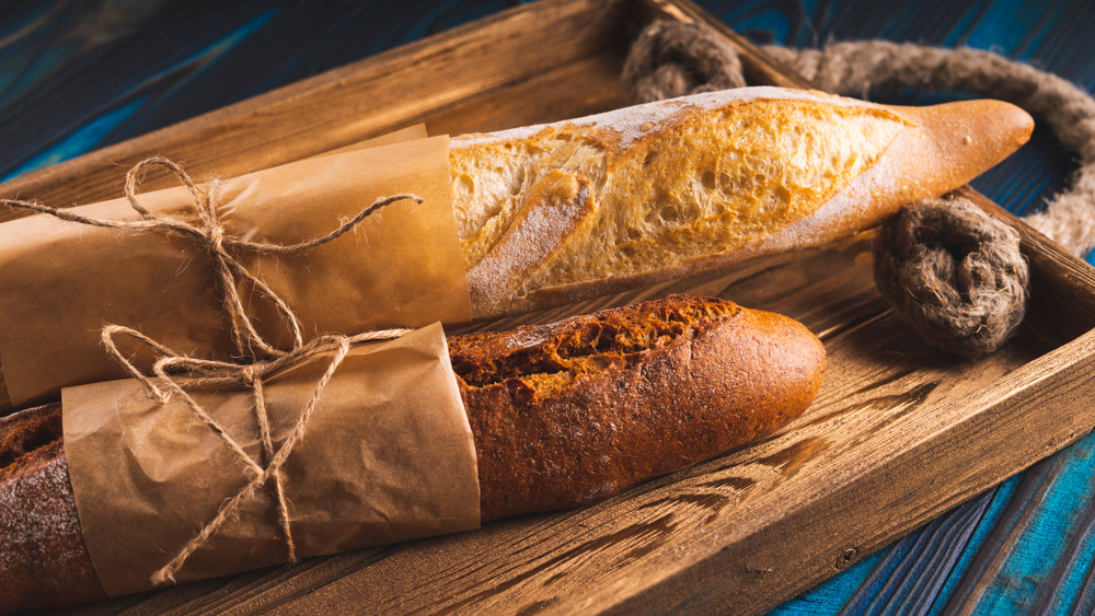 Baguettes on a blue tray