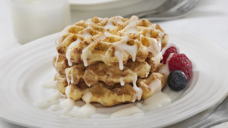 stacked waffles with icing