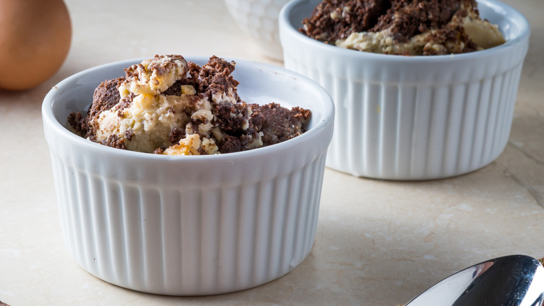 Ramekins of chocolaty bread pudding