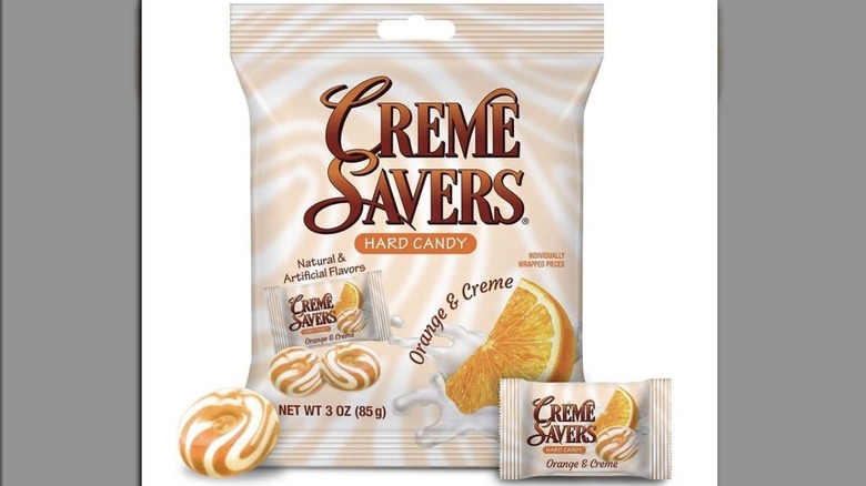 Orange Creme Savers wrapped and unwrapped