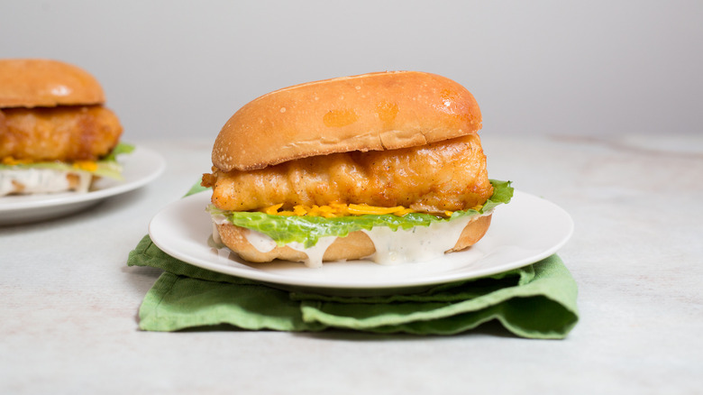 fish sandwich served on table