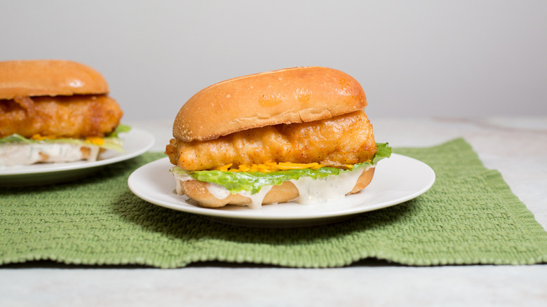 fish sandwich served on table