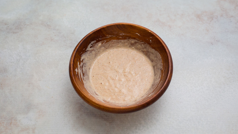 beer batter in wooden bowl