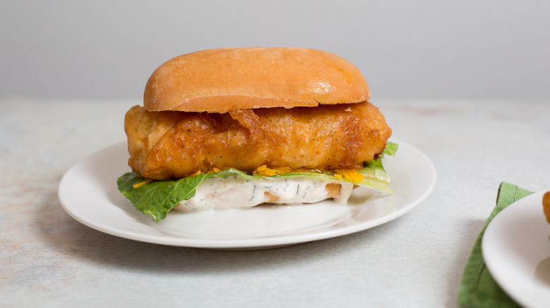 fish sandwich served on table