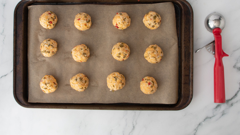 cheese balls in a baking pan