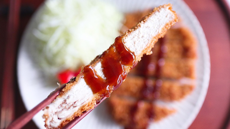 donkatsu, cabbage, and chopsticks