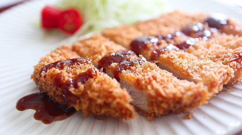 sliced donkatsu on plate