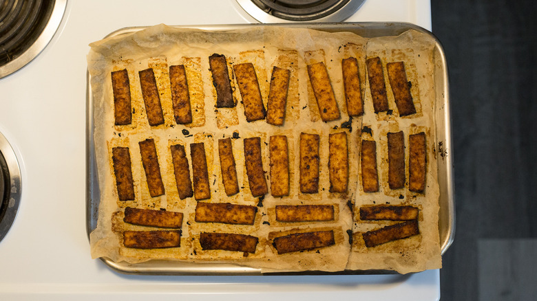 baked tofu slices in pan