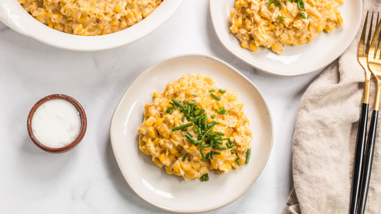 Crockpot creamed corn on a plate