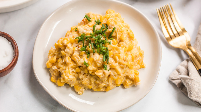 Crockpot creamed corn on a plate