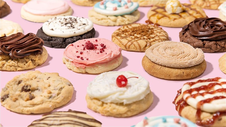 An assortment of Crumbl cookies