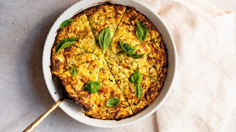 pan of zucchini quiche