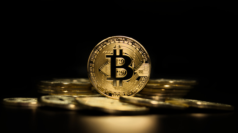 bitcoin against black background