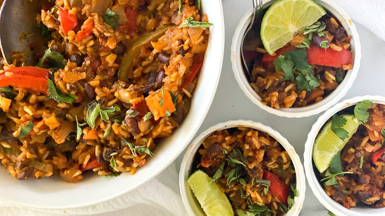 Cuban Black Beans and Rice served in a bowl