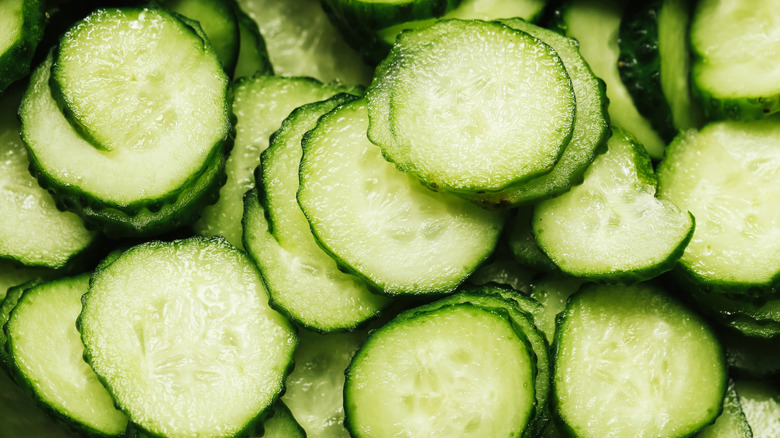 Closeup of a collection of cucumbers