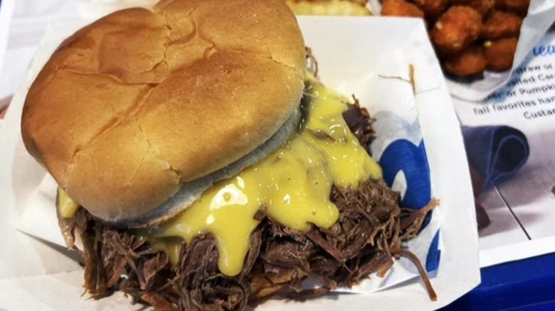 Culver's pot roast sandwich with cheddar cheese sauce