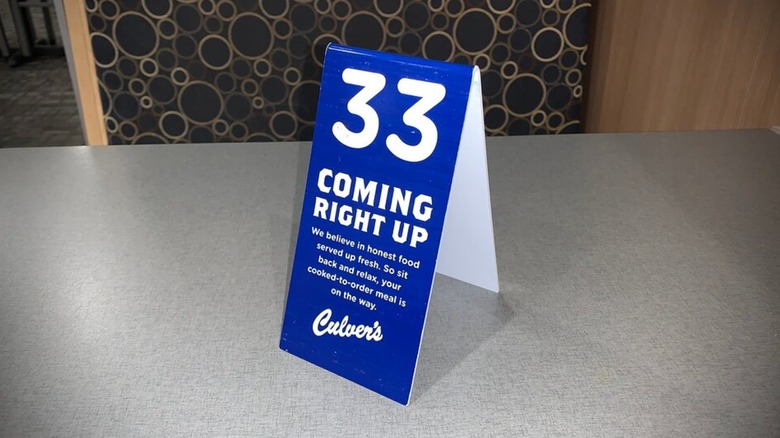 Culver's booth with number for order