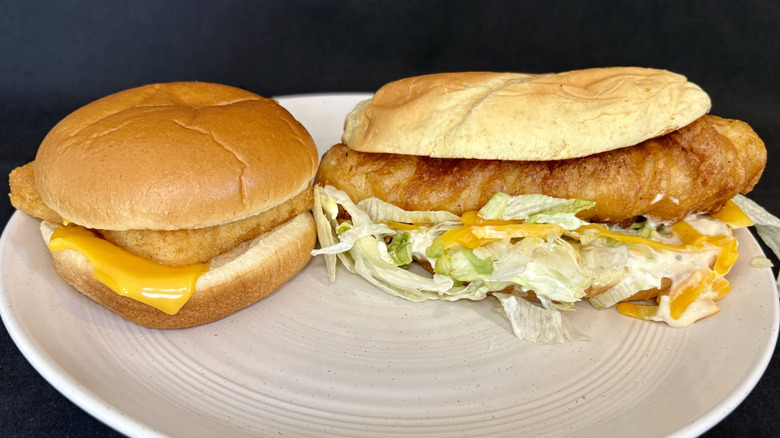 McDonald's and Culver's fish sandwiches on white plate