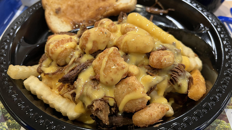 DIY poutine with fries, curds, pot roast, and melted cheese