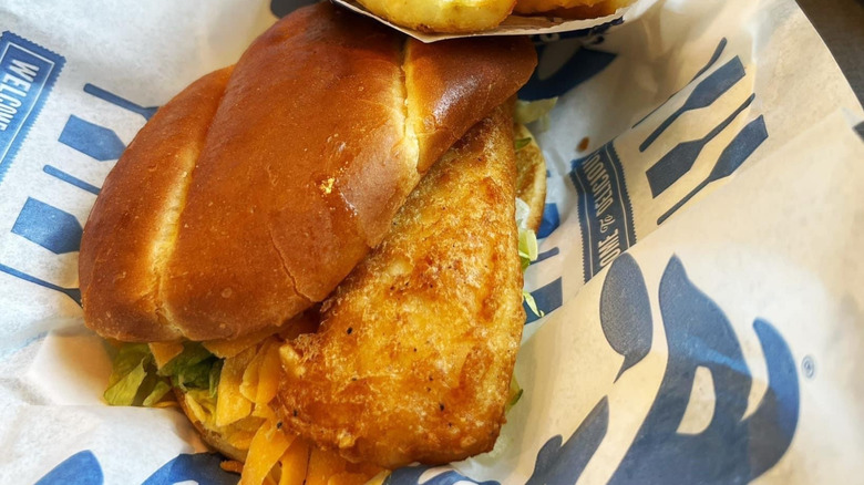 A crispy fish filet sandwich in a bun from Culver's