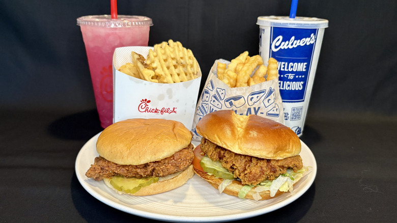Culver's and Chick-fil-A Spicy Chicken sandwich meals with drinks