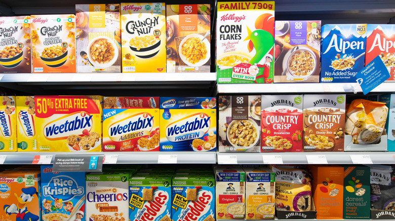 cereal aisle at grocery store