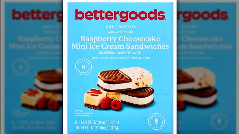 Box of Bettergoods raspberry cheesecake mini ice cream sandwiches