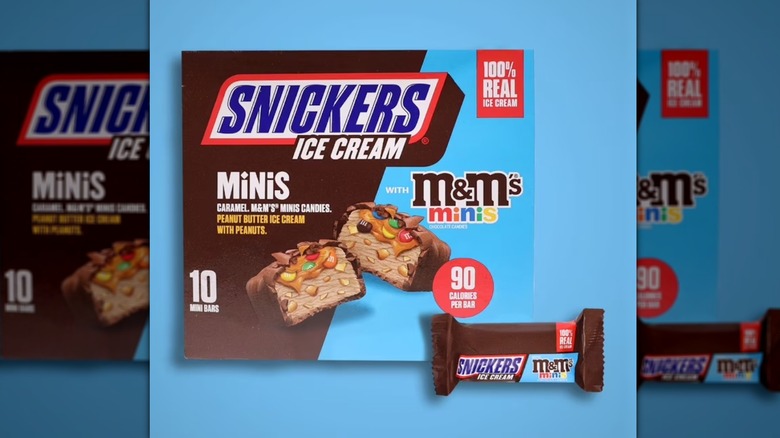 Box of frozen Snickers ice cream mini with M&M's