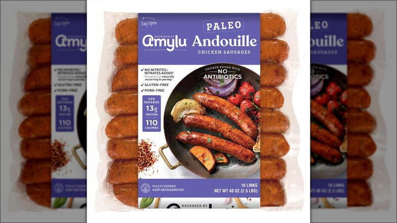 Package of andouille chicken sausages.