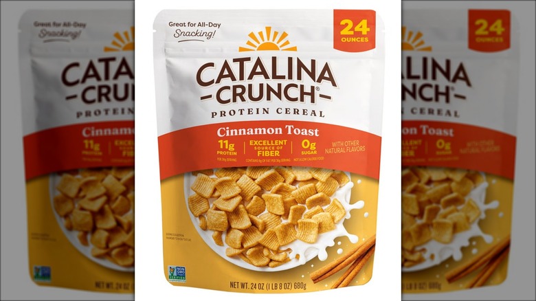 Bag of protein-enriched cinnamon toast cereal.