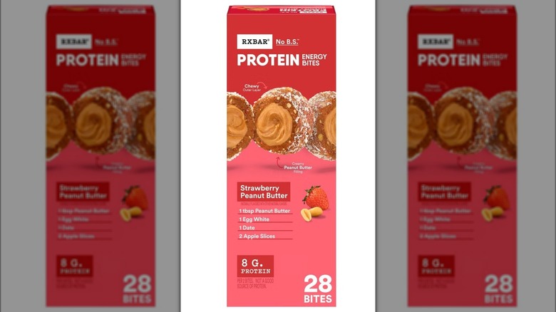 Package of protein-enriched energy bites with peanut butter, fruit, and egg whites.