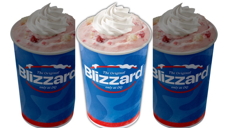 A strawberry angel food cake flavored Blizzard dessert from Dairy Queen.