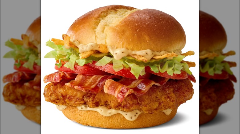 A bacon Caesar McCrispy chicken sandwich from McDonald's.