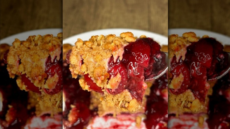Close-up of Sam's Club mixed berry crumble pie
