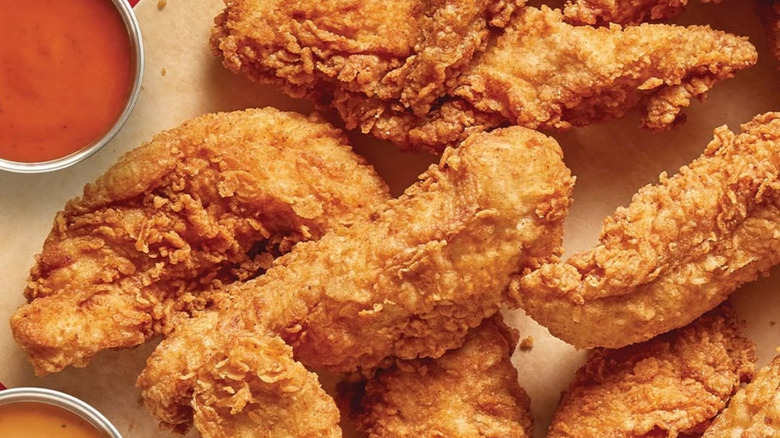 Closeup of Zaxbys chicken on parchment paper