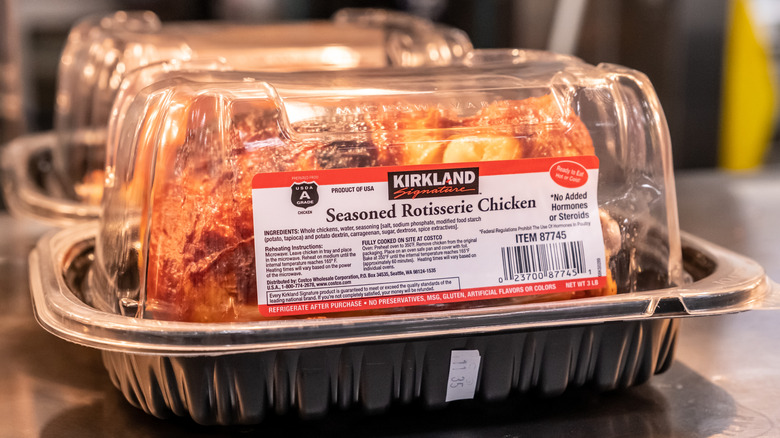 Close up of Kirkland Signature seasoned rotisserie chicken
