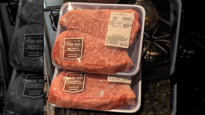 Two packs of two-piece prime strip steak from Sam's Club