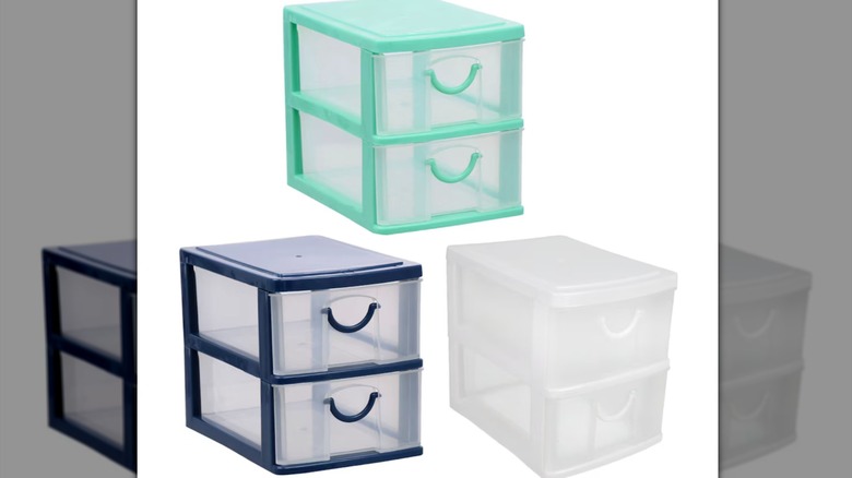 Multi-colored selection of storage containers with drawers