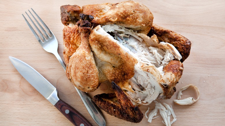roast chicken with meat removed 