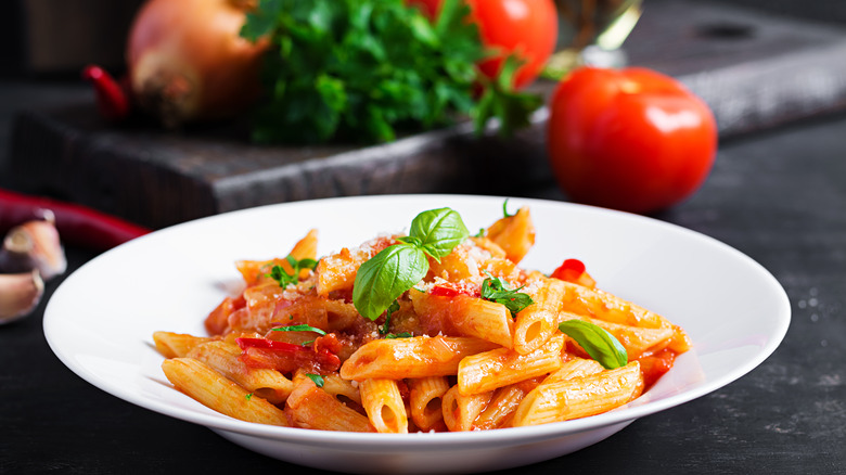 Pasta in white bowl