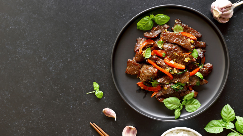 Stir fry on dark surface