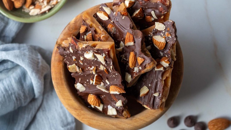 toffee with chocolate and almonds