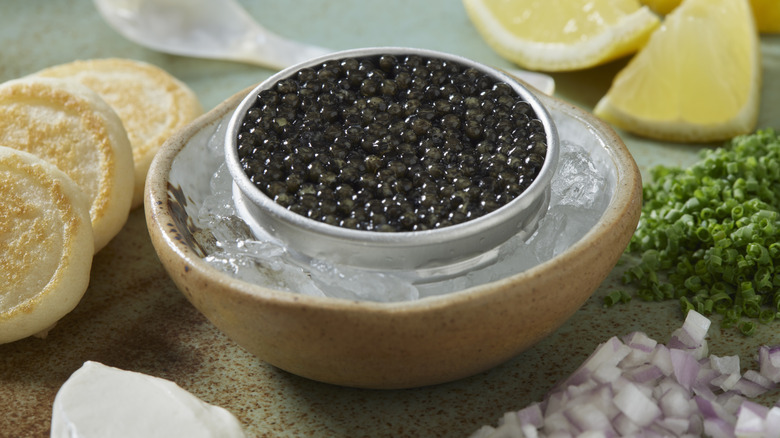 Caviar served with all the accoutrements