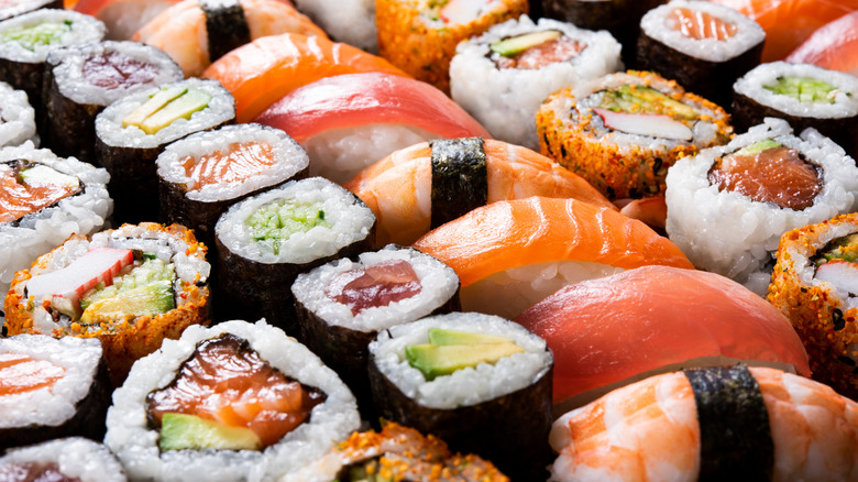 An assortment of sushi rolls