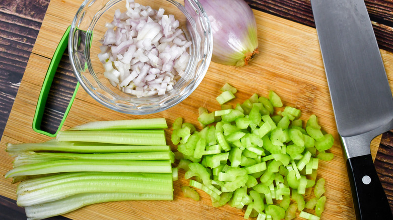 Finely chopped shallot and celery stalks