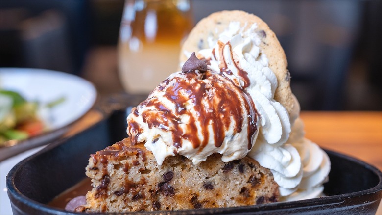 Cake with ice cream and cookie