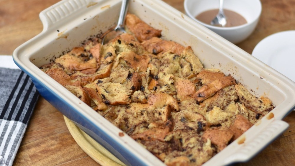 Aldi five ingredient bread pudding in casserole dish