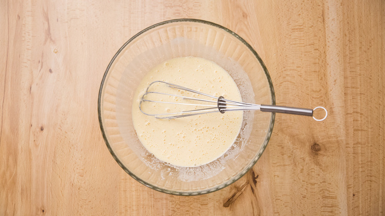 milk mixture in mixing bowl